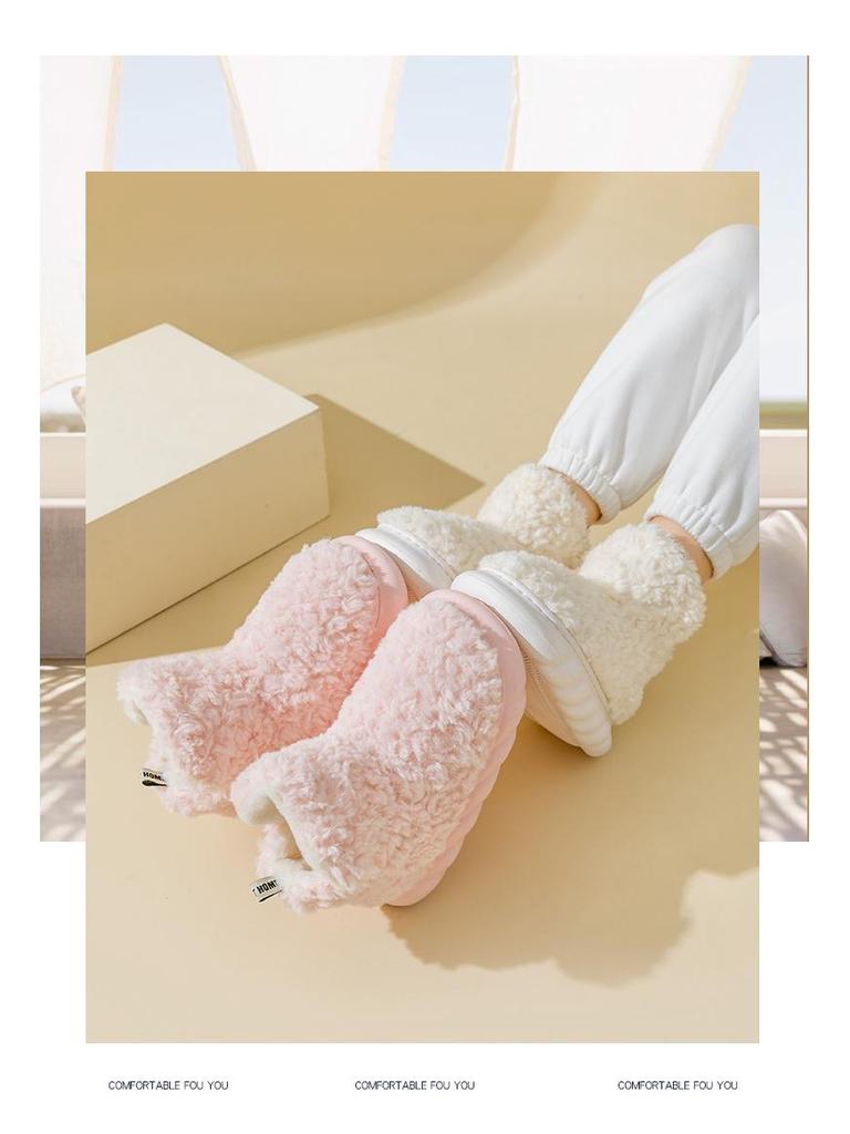 Women's Winter Plush High-Top Slippers - Warm, Thick-Soled, Non-Slip, Indoor Postpartum Cotton Footwear