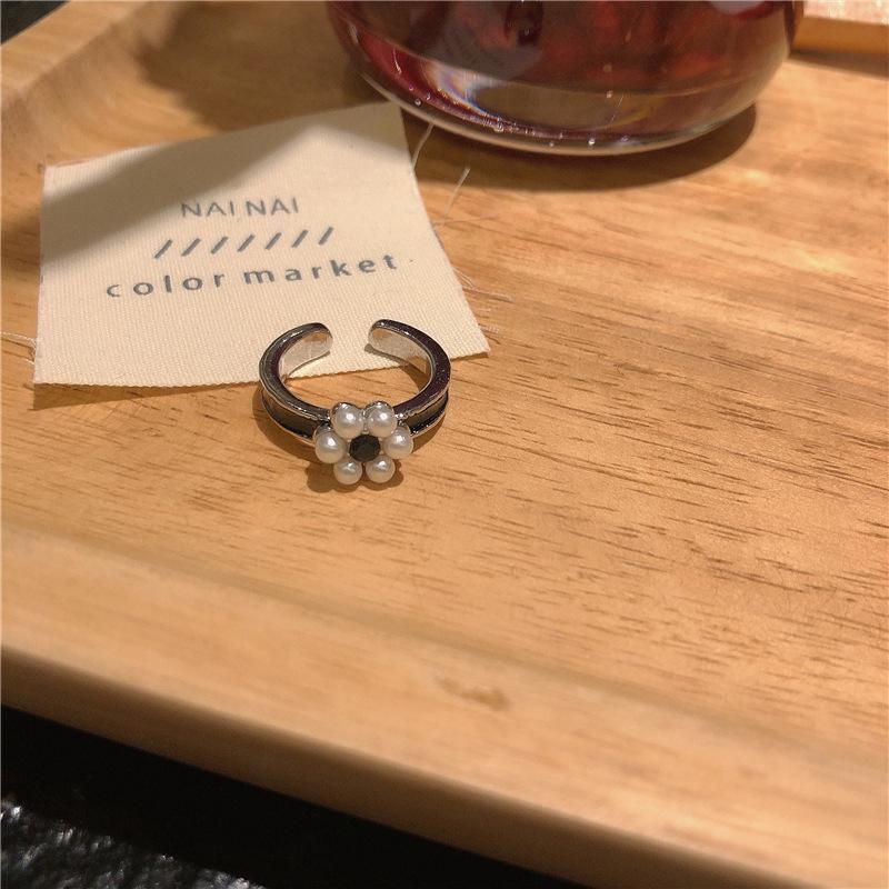 

Винтажное кольцо с жемчугом и черным цирконом, открытое, 2022 год, для женщин