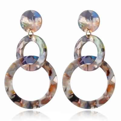 New Acrylic Double Circle Colored Leopard Print Earrings with Exaggerated European and American Personality Earrings