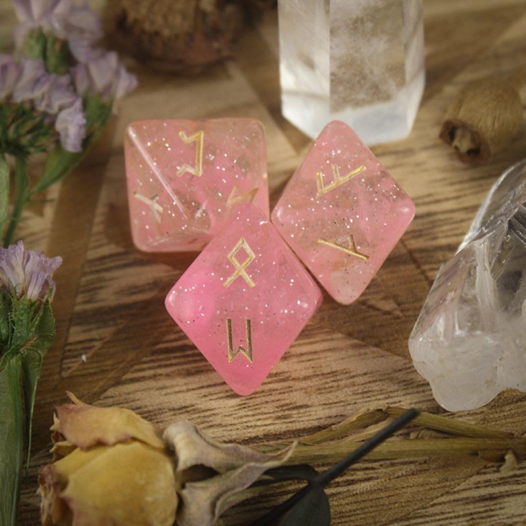 

[Седона Магия] Набор рунных кубиков из 3 штук, 24 кубика с рунными буквами (Кораллово-розовый), Помощь в гадании