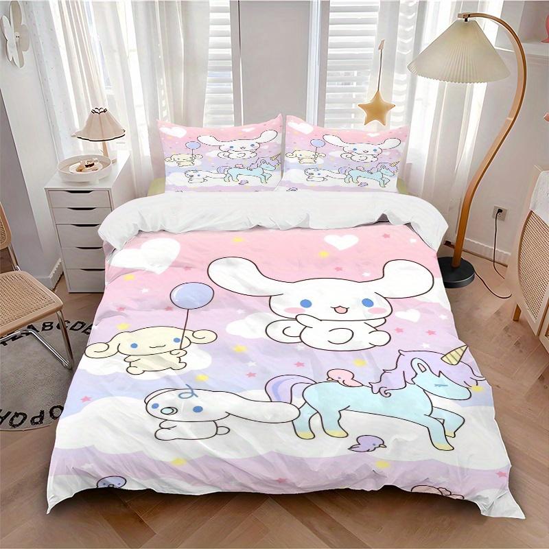3pcs Unicorn and Cinnamoroll Printed Quilt Set - Soft and Comfortable Quilt Cover for Bedroom, Guest Room Decorative Bedding Set W113