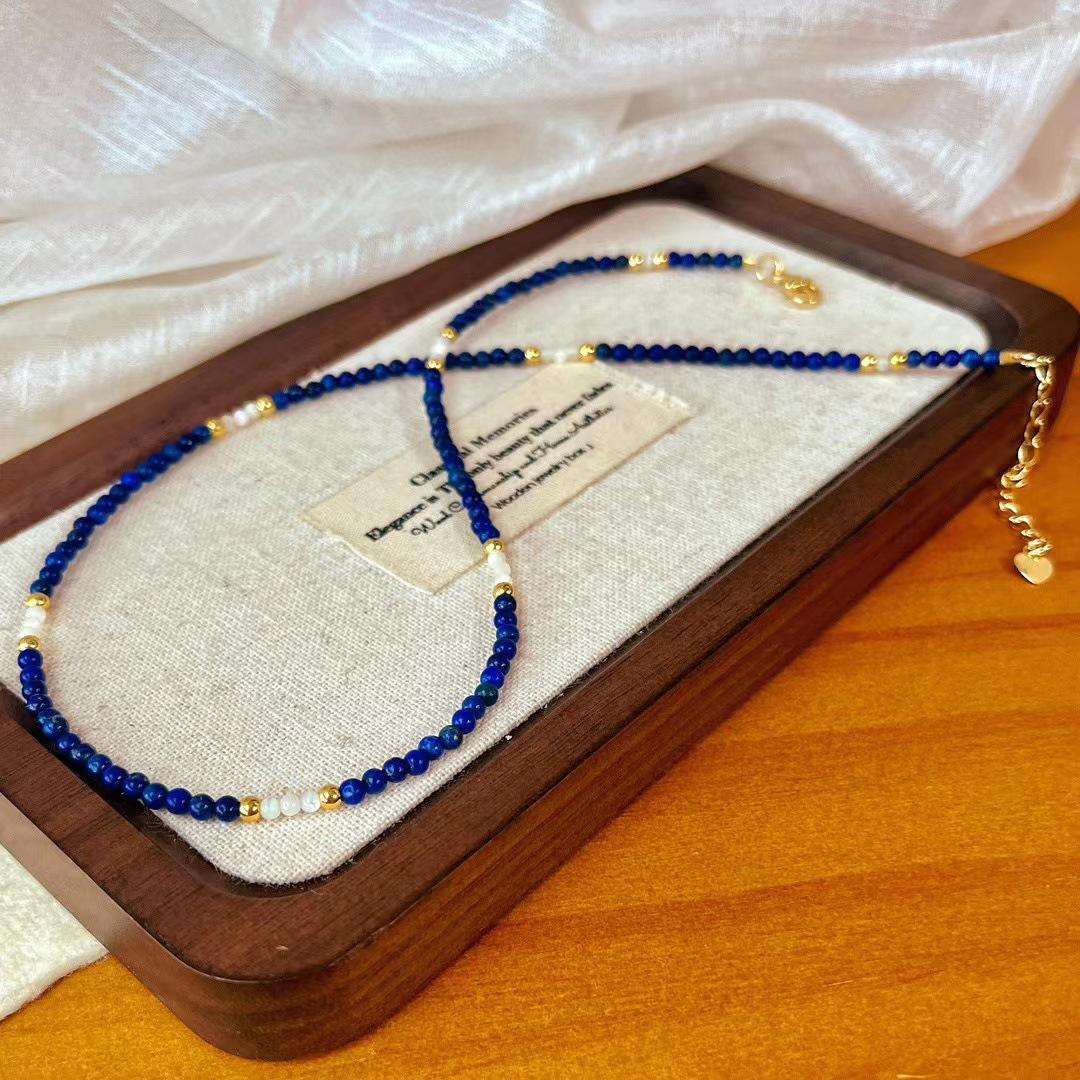 

Retro New High-Quality 2Mm Natural Lapis Lazuli Shell Mix And Match Temperament Handmade Beaded Necklace