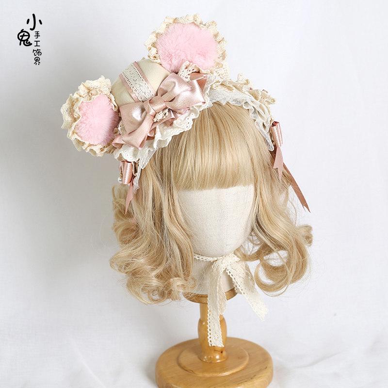 Original Handmade Angel Bear Boy Headband Small Accessories Small Top Hat Sweet Cute Bear Ear Lolita Flower Ball