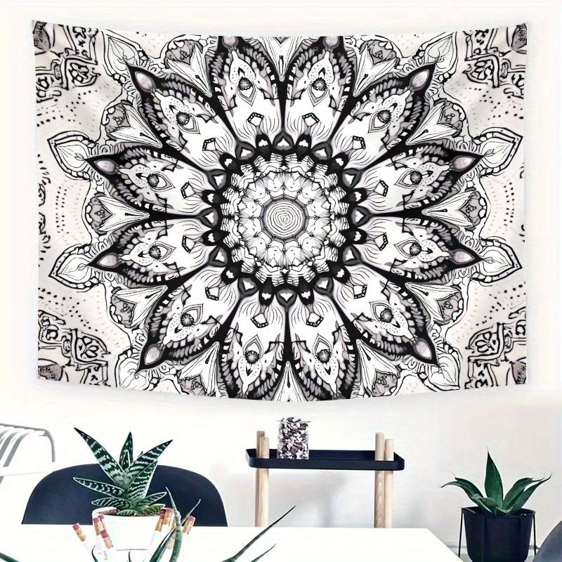 Black and White Mandala Tapestry Bohemian Geometric Design Psychedelic Wall Hanging for Bedroom or Dorm Decor 74x94cm(29x37in)