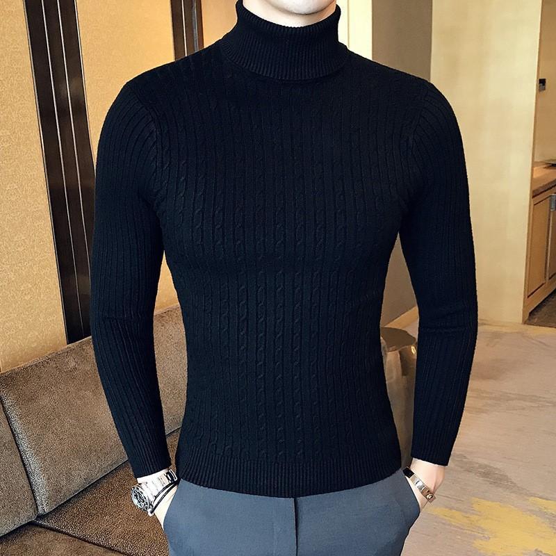 Maglione Invernale Collo Alto Spesso Caldo Uomo Collo Alto Marca Maglioni Uomo Vestibilità Slim Pullover Uomo Maglieria Maschile Doppio Collo