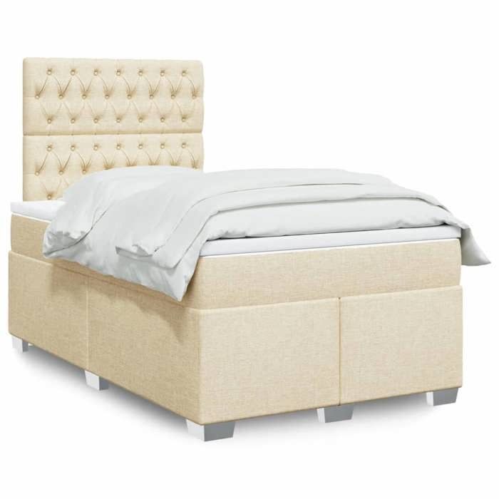 VidaXL Sommier à lattes de lit avec matelas crème 120x190 cm tissu, lit, lit à plate-forme, lit à panneaux, meuble de 3292739