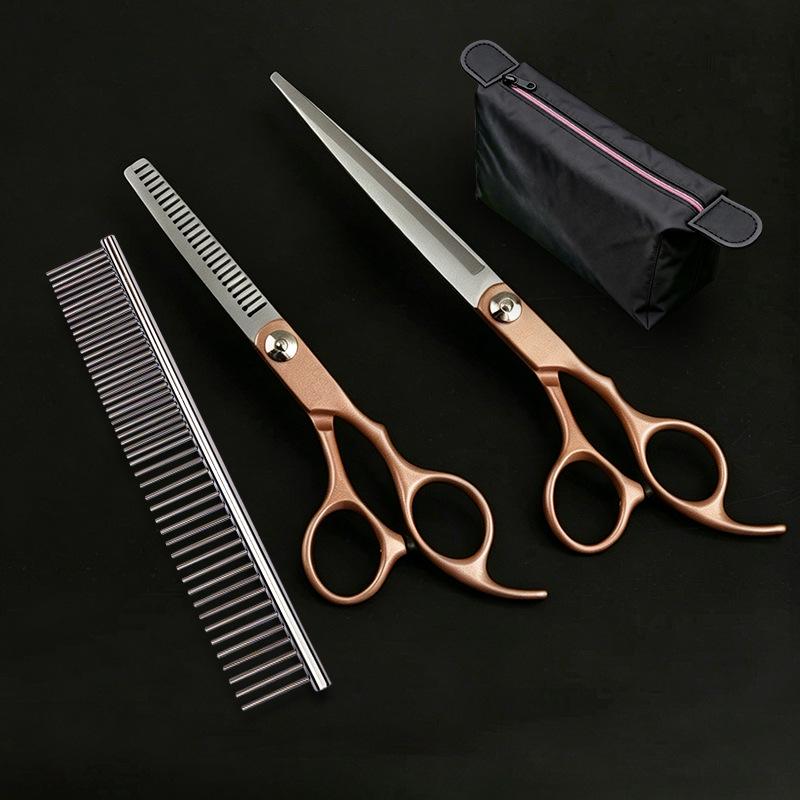 Professional 7-Inch Dog Grooming Scissor Set: Flat, Tooth, Curling, and Thinning Scissors for Trimming and Shaping