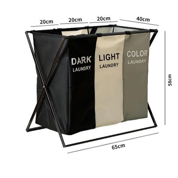 3-Compartment Foldable Laundry Basket with Oxford Cloth for Bathroom Storage and Toy Organization
