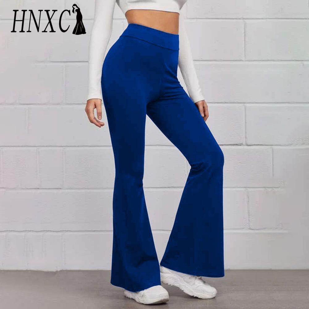 HNXC 14 Colors Women Elastic Waist High Waist Trousers Ladies Solid Color Sports Flared Pants Streetwear