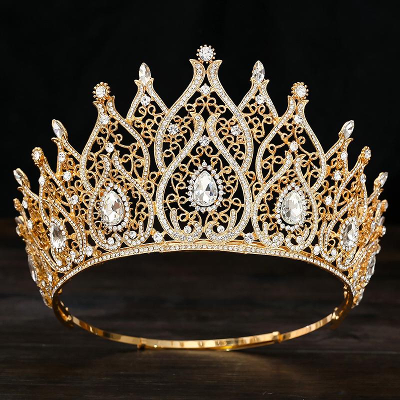 Baroque Vintage Water Drop Bridal Crown Princess Big Tiaras for Party Birthday Wedding Dress Hair Jewelry Pageant Headwear