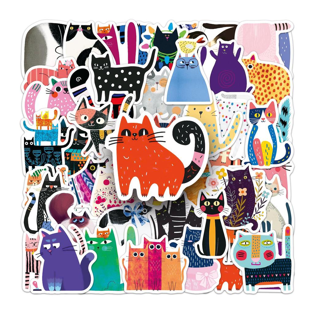 50 Cat Stickers - Abstract Cute Pet Art, Waterproof Graffiti for Stationery, Computers, and Water Bottles.