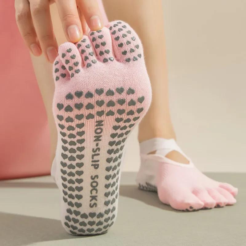 Calzini da Yoga Professionali in Silicone Antiscivolo Gradiente Calzini da Pilates Senza Schienale Traspiranti a Cinque Dita Calzini Sportivi da Fitness per Palestra Indoor