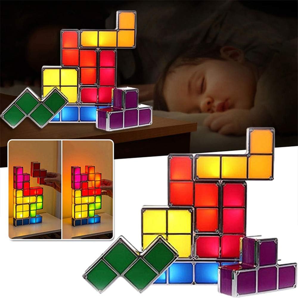 Tetris Stackable Table Light, Tangram Puzzle LED Lamp, 3D Induction Interlocking Desk Lamp, Fun T...
