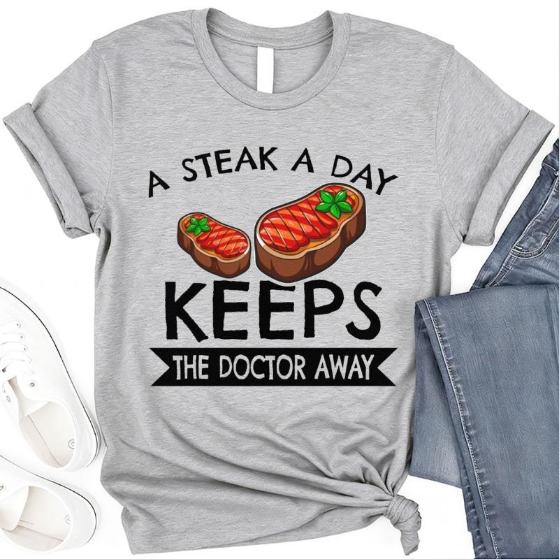 Funny Carnivore TShirt Steak A Day Meat Lover Gift Crew Neck Short Sleeve Cotton Top All Seasons Casual Fashion Outdoors Tees