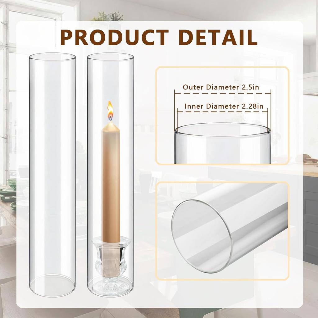 Glass Hurricane Candle Holders - Clear Tall Cylinder Candle Holder Chimney Tube with Holder for Wedding, Christmas Table Decor