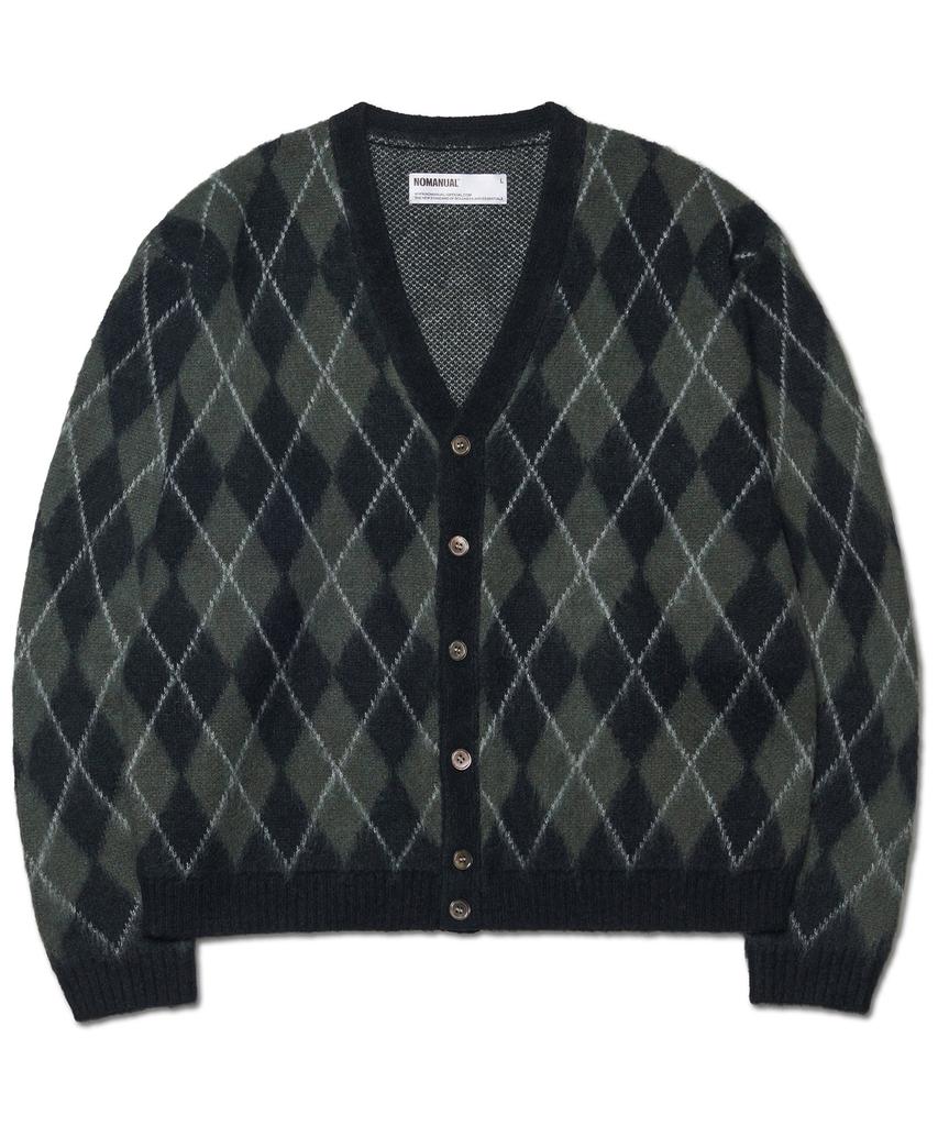 Nomanual Argyle Hairy Cardigan - Khaki