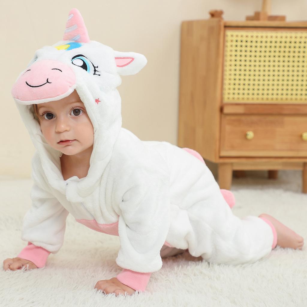 Baby Boys Girls Flannel Animal Onesie Cozy Hooded Jumpsuit Autumn Winter Sleepwear and Loungewear