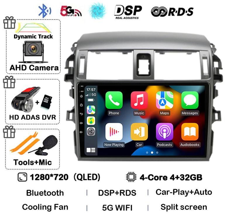 Android 14 Carplay Car Radio For Toyota Corolla E140/150 2007 2008 2009 2010-2013 Multimedia Player GPS 2din Head Unit Stereo BT