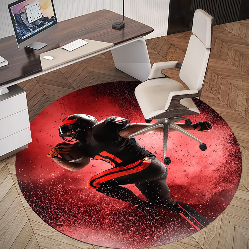1pc Football Player Pattern Office Round Rugs, Under Chair Round Rugs for Living Room, Bedroom, Bathroom Decoration Carpet 091883