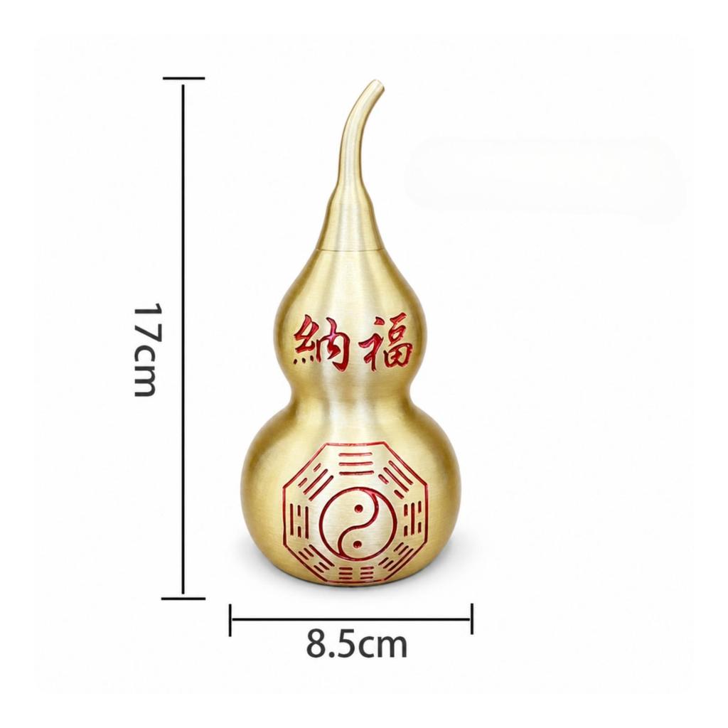 Feng Shui Brass Gourd with Bagua Symbol | DoubleLobed Shape, Calabash YinYang Motif, for