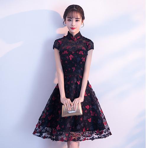 

Evening Dress Spring Front Short Back Long Retro Chinese Improved Cheongsam Party Dress Dress XXXL