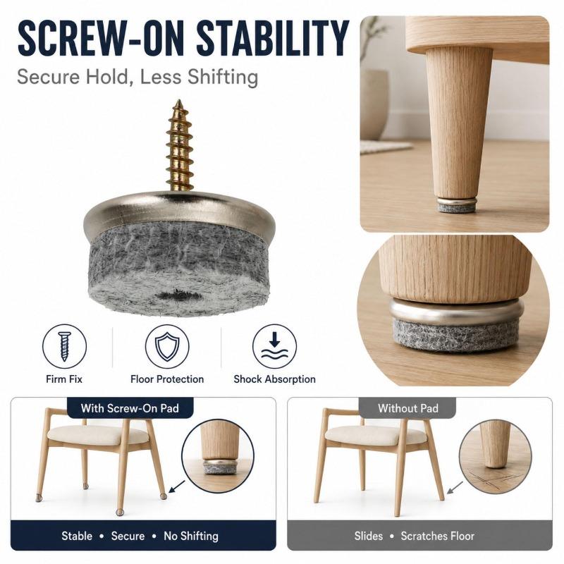 Felt Chair Leg Pads Floor Protectors Non-slip Furniture Bumper Anti Vibration Gasket Hardwood Floor Protector Mats with Screws