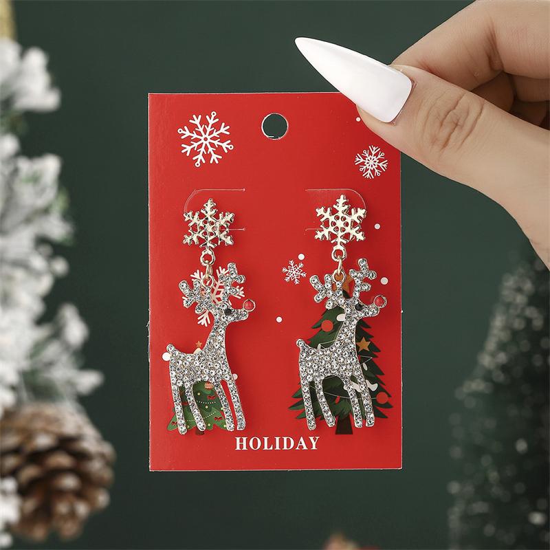 Christmas Drop Earrings For Women Shiny Rhinestone Santa Claus Xmas Tree Snowman Elk Snowflake Long Tassel Dangle Earring Gifts