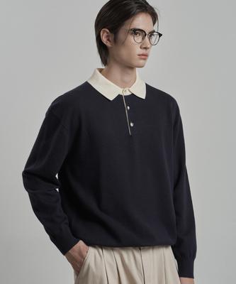 WORK ON BODY OFF Par Semi-Overfit Two-Tone Collar Knit [Navy]