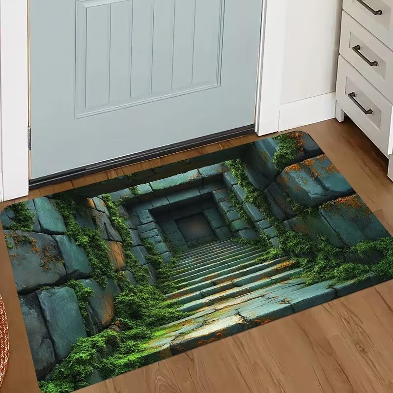 Tapis Pierre 3D Fosse à Pierres Grotte en Pierre Vortex Cascade Entrée de la Fosse à Pierres Paillasson Tapis pour Porte d'Entrée Tapis de Sol pour Porte d'Entrée