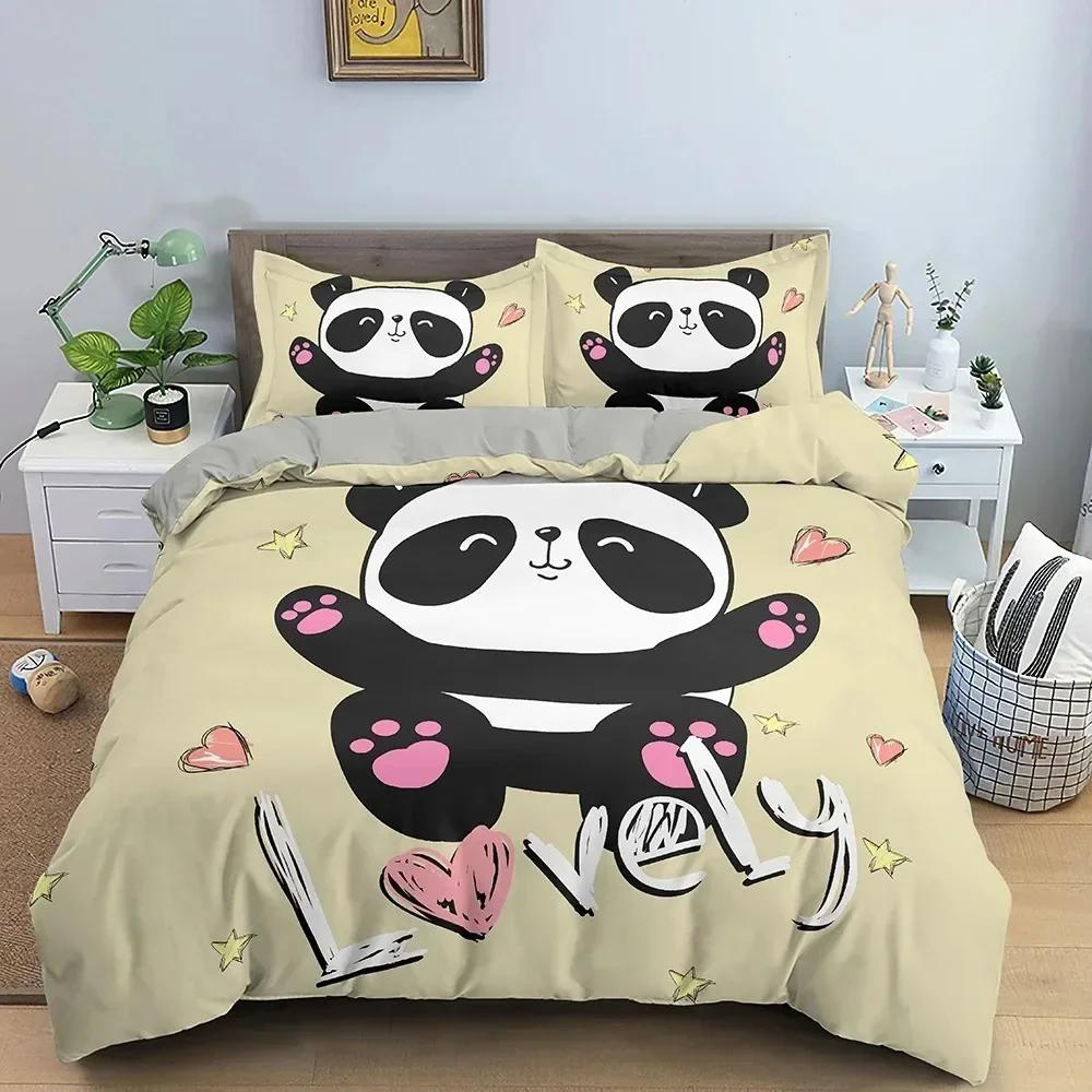 Cartoon Lovely Panda Cute Animal Bedding Set Boys Girls Twin Queen Size Duvet Cover Pillowcase Bed Kids Adult Home Textileextile