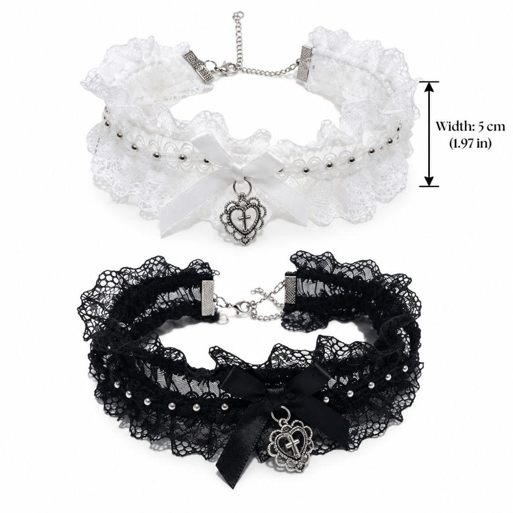 Bow Cross Heart Heart Pendant Necklace Vintage Y2K Collar Necklace Gifts Lace Necklace Daily Wear