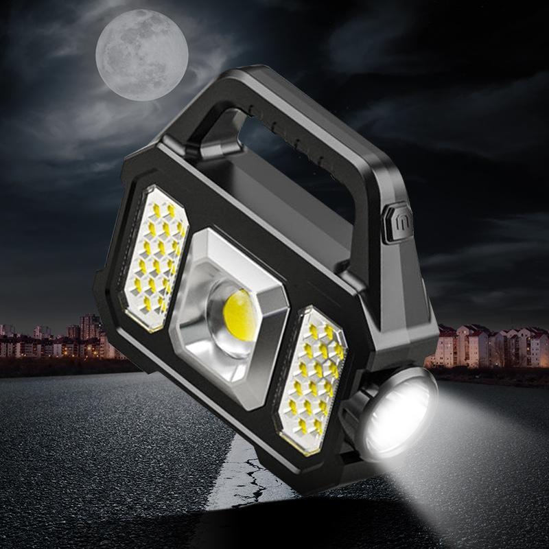 Multifunctional Solar Work Light Searchlight Solar Rechargeable Flashlight Outdoor Six-Gear Mode Night Light  With Power Display