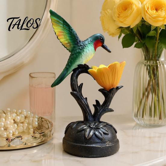 Floral Bird Night Lamp Hummingbird Table with Flower Shade, Resin Accent Light, 7.48 Vintage Entryway Inch Decorative Desk for Bedroom Living