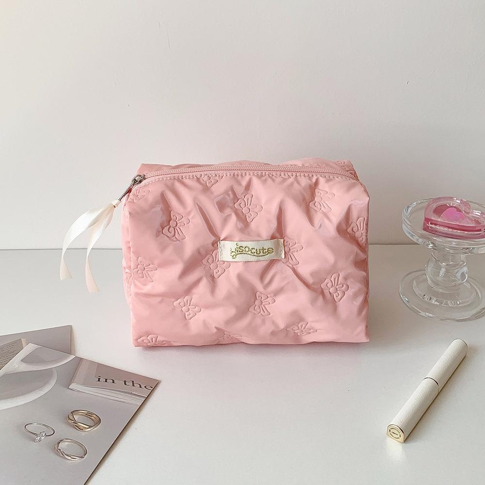 Bowknot Love Heart Bow Cosmetic Bag Wash Pouch Desktop Storage Bow Stationery Bag Large Capacity Ins Style Bow Coin Pouch