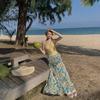 Seaside Vacation Summer Yellow Slim-fitting Short Neck Vest High Waist Temperament Thin Floral Skirt Two-piece Set