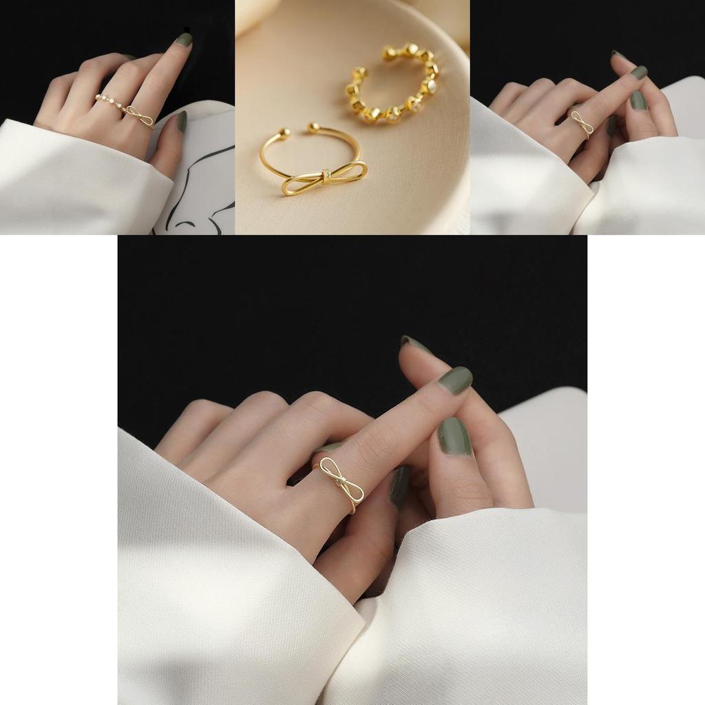 Modern And Chic 925 Sterling Silver Open Ring With Gold Butterfly Bow For Trendy Women