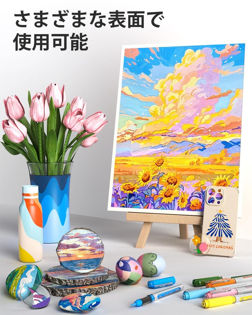 JusArt Acrylic Marker Bold Large for Writing on and DIY Coloring and More Pens, 18-Color Set, Water-Based, Glittery, Point, Capacity, Illustrations,