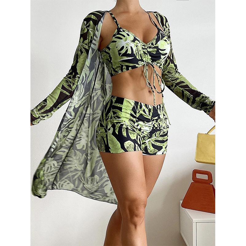 Women Swimsuit High Waist Bikini Set Three Pieces Women Sexy Long Sleeve Cover Up Swimsuit 2026 Beach Bathing Suits Swimwear