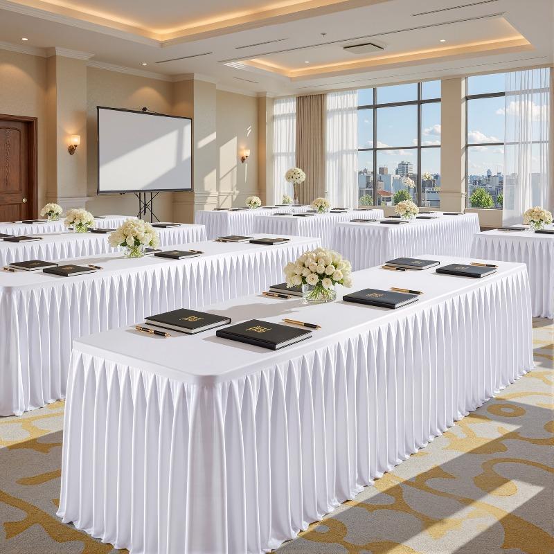 Satin Pleated Table Skirt 4/6/8FT Tablecloth for Wedding Banquet Conference Party Stage Decoration Rectangular Table Cover