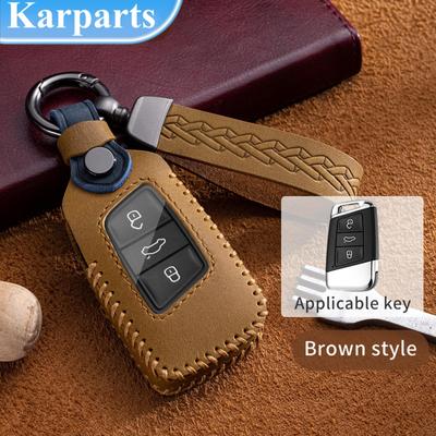 Skórzana obudowa kluczyka do samochodu dla VW Volkswagen Passat B8 CC Arteon Magotan GTE dla Skoda Fabia Superb A7 Kodiaq brelok