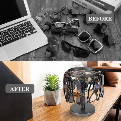 Organizador Giratorio de Gafas de Sol Soporte de Exhibición para Gafas Rotación de 360 Grados Con Bandeja Organizador de Almacenamiento de Joyas Desmontable Hogar