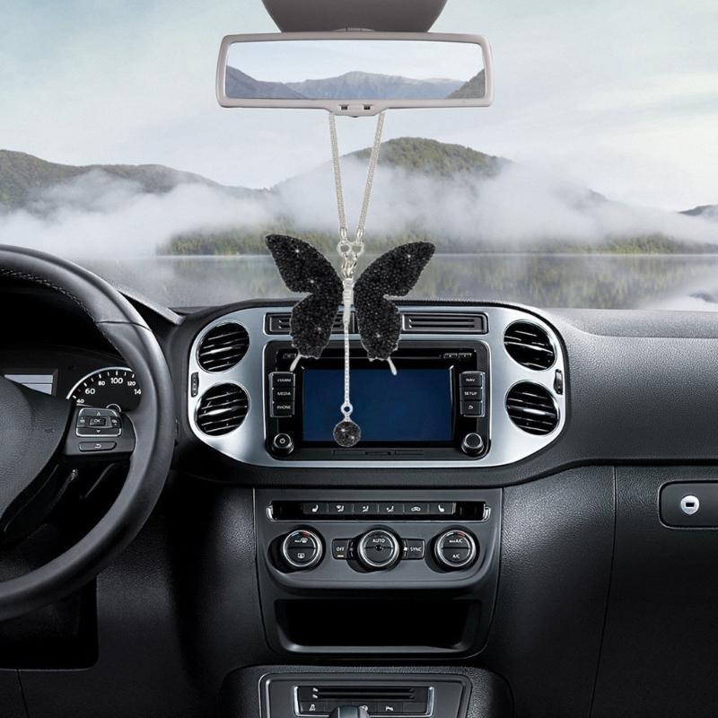 Bling Butterfly Diamond Car Accessories for Women Crystal Car Rear View Mirrors Charms Car Decoration ValentinesDay Gift