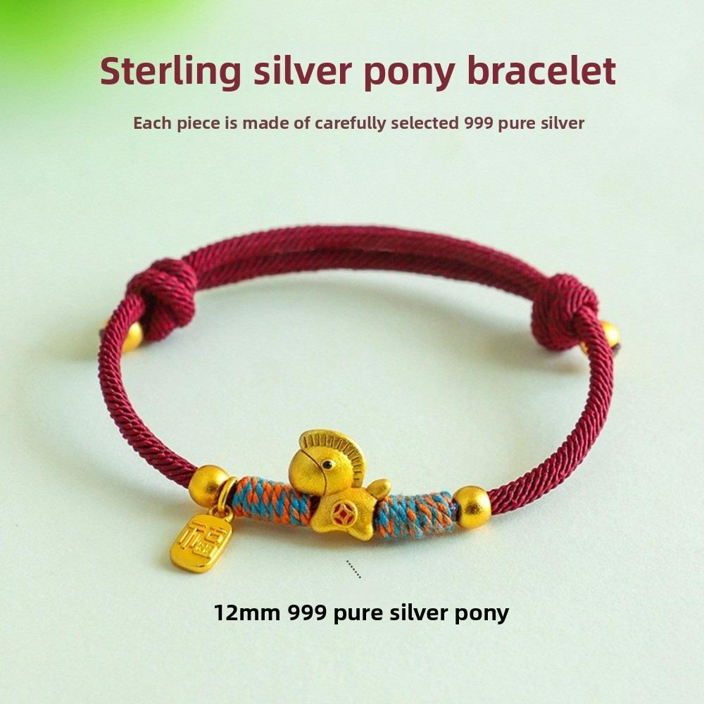 

Braided Red Thread Rope Zodiac Bracelet Handmade Pure Silver Lucky Bracelet Adjustable Hand Rope Horse Year Bracelet 2026 Year