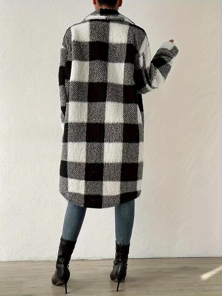 Women's Double-Sided Plush Plaid Lapel Cardigan Coat - Autumn/Winter Collection
