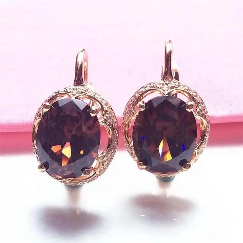 

Свадебные рубиновые серьги с медным покрытием из розового золота, инкрустированные овальными цирконами, серьги для женщин, подарок с цирконом для помолвки красный