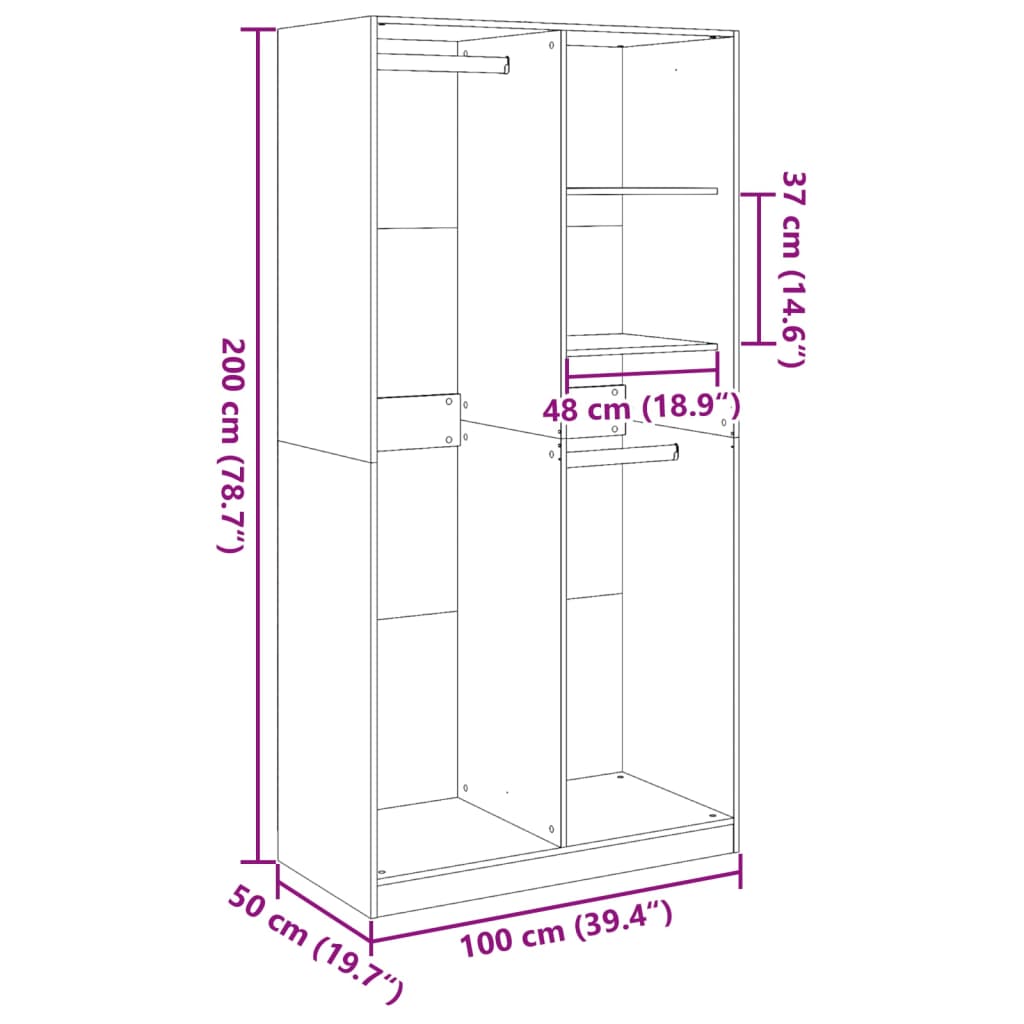 Wardrobe Smoked Oak Finish 100 x 50 x 200 cm Engineered Wood