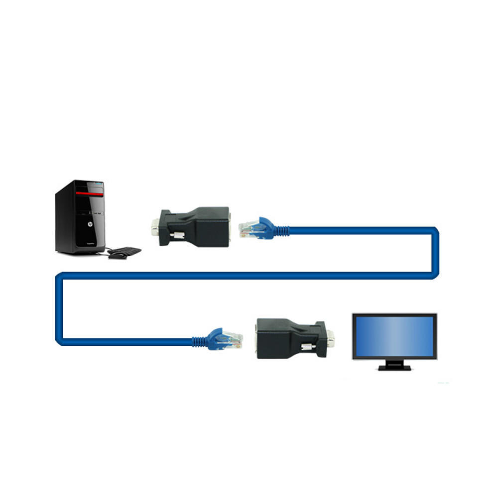 1 Pair VGA Extender Male Female to LAN RJ45 CAT5 CAT6 20M Network Cable Adapter