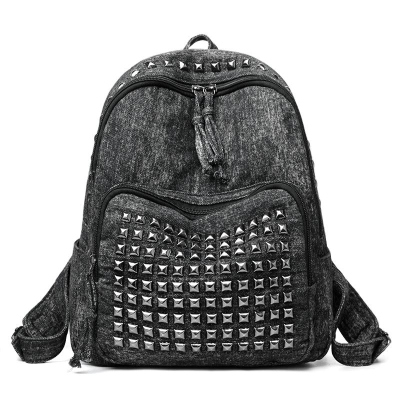 Рюкзак с заклепками Панк-джинсовый рюкзак чёрный