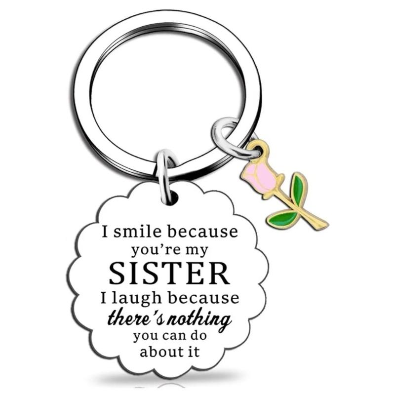 Kreativer Schwesternschafts-Blumen-Schlüsselanhänger, der tiefe Verbundenheit und Freundschaft symbolisiert, Schlüsselanhänger aus poliertem Edelstahl, Schlüsselring-Anhänger