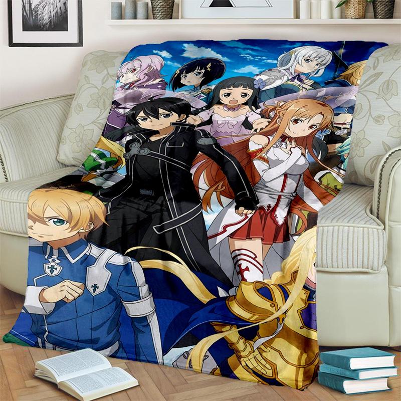 Sword Art Online SAO Novel Cartoon Blanket,Soft Throw Blanket for Home Bedroom Bed Sofa Picnic Travel Office Cover Blanket Kids